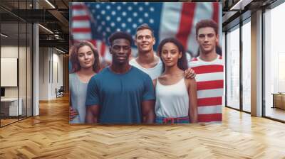 Group of different people for america independence day celebration, 4th of July Wall mural