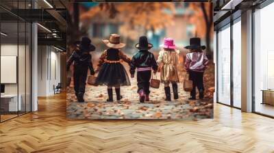 Kids at halloween celebration created with Generative AI technology Wall mural