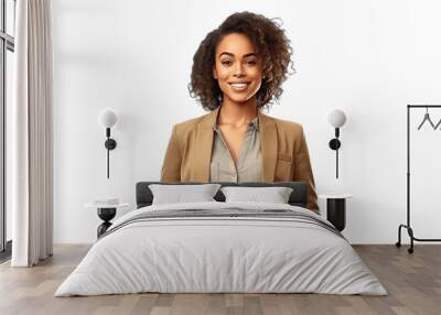 Portrait of happy smiling cute attractive young black woman on a white transparent background created with Generative AI Wall mural