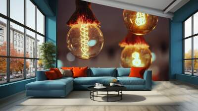 Set of vintage retro glowing light bulbs Wall mural