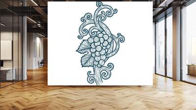 Grape bunch, vine and leafs. Grapevine vintage style hand drawn vector illustration. Part of set. Wall mural