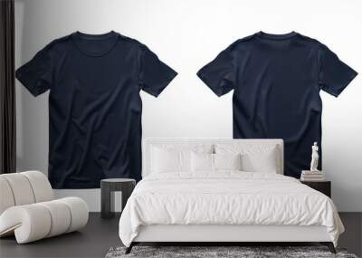 Front and Back Navy Blue T-Shirt on Transparent Background Wall mural