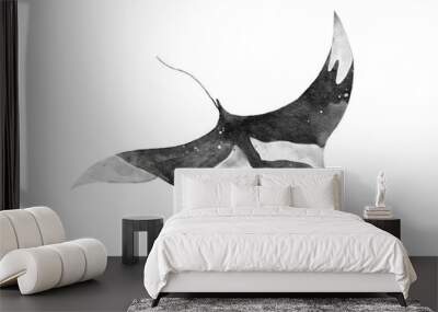 watercolor of a manta ray drivng isolated on white background Wall mural