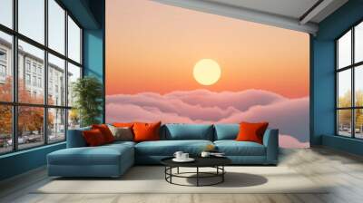 A 3D single icon of a foggy mist with a rising sun symbolizing a foggy morning rendered in a simple and soft style Wall mural