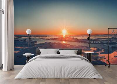 Summer sunset in Antarctica. Beautiful winter background Wall mural