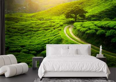 Tea plantation. Natural lanscape Wall mural