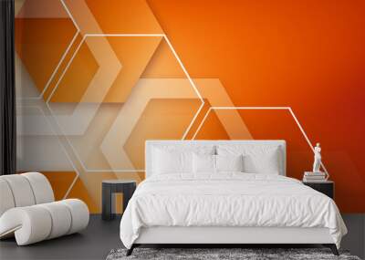 3D Orange hexagons pattern. Geometric abstract background with simple hexagonal elements. Medical, technology or science design
 Wall mural