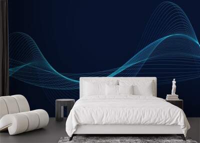 Abstract background with wave of flowing particles over dark, smooth curve shape lines Wall mural