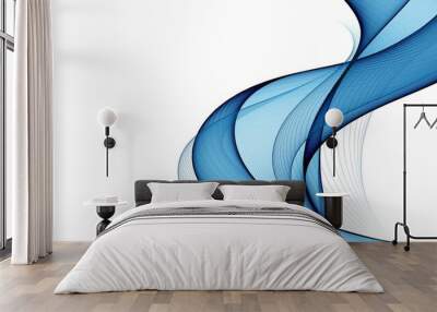 Abstract blue illustration of wavy flowing energy Wall mural