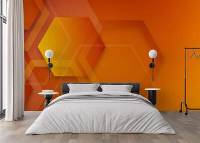 Abstract geometric overlapping orange hexagon shape technology digital futuristic concept red background
 Wall mural