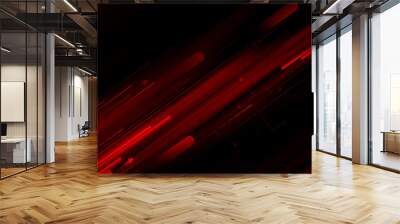 Abstract red line cyber geometric dynamic on black design modern futuristic technology background Wall mural