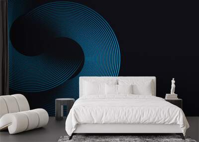 Blue abstract background with glowing curve geometric lines. Modern shiny blue lines pattern Wall mural