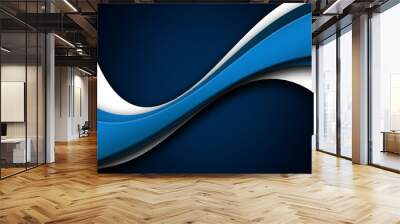 Blue curve line background on dark space with silver curve line , for text design  Wall mural