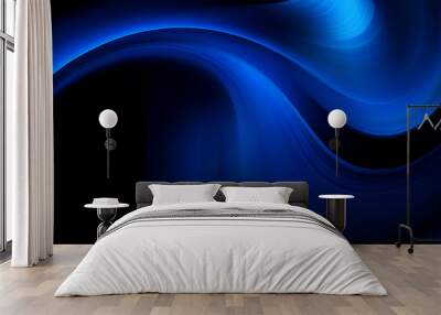 Blur glow overlay. Neon light flare. Futuristic texture glare. De focused navy blue color curve rays reflection on dark black modern abstract background Wall mural