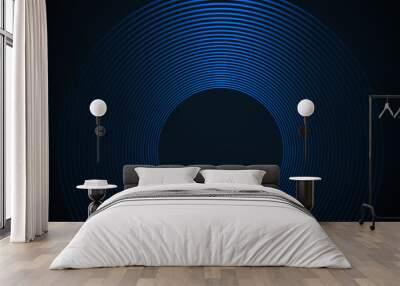 Dark blue abstract background with glowing circles lines. Modern futuristic shiny blue gradient circular lines pattern Wall mural