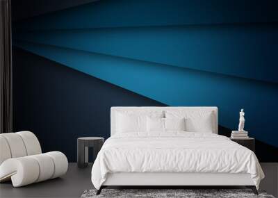 Dark blue background. Overlap sheets of paper with blue space for your text. Modern corporate template  Wall mural