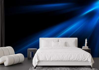 Glowing Blue light rays on a black abstract background Wall mural