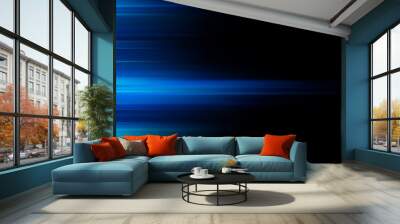 Modern blue abstract high-speed light motion effect on black background Wall mural