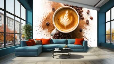 Coffee Mug and Grinded Coffee Beans Concept Photography Isolated on White Background Wall mural