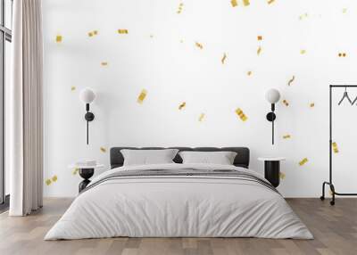 Realistic Confetti Golden tinsel, confetti fall from the sky on a transparent background. 3D Elements asian festival for Holiday, birthday, banner, poster, flyers, greeting card. 3d rendering Wall mural