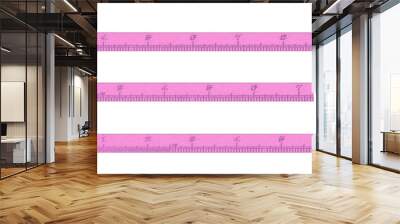 Pink ruler with an inch measure. On isolated transparent background. Wall mural