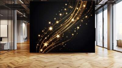 Christmas Gold Glitter stars line curve on black background Wall mural