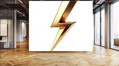 Golden lightning bolt 3d model on transparent background Wall mural