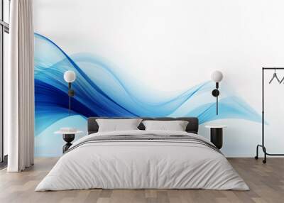 abstract blue waving stream sound patical on white background Wall mural