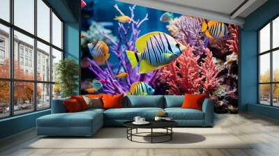 Beautiful sea life under the sea with colorful of coral, fishes, animals, shells Wall mural