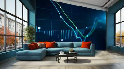 Blue Stock Exchange Market trading graph on screen monitor for economic and financial investment. Business analysis chart display. Stock invest infomation. Wall mural