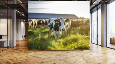 Milk cows in farm with morning light background Wall mural