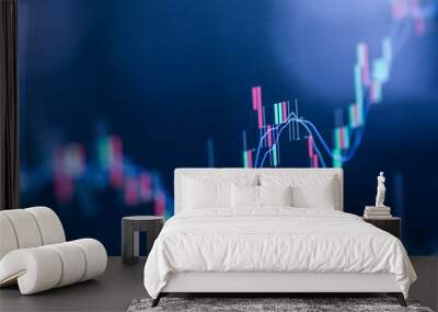 Stock exchange market chart, Stock market data on LED display. Business analysis concept. Wall mural