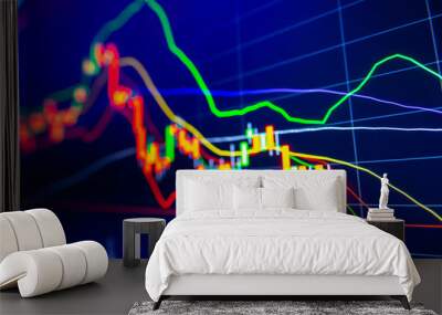 Stock exchange market graph on LED screen for business concept. Wall mural