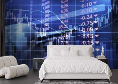 Stock market graph analysis for stock exchange, finance, investment and economy. Graph analysis background on LED screen. Wall mural