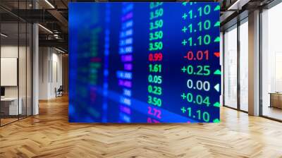 Stock market graph and ticker with blue screen for stock exchange analysis Wall mural