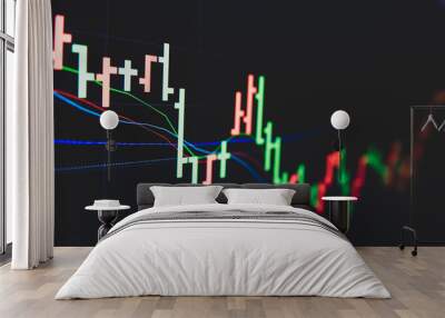 Stock market trading graph and candlestick chart on screen for businese financial investment concept. Economy trends background. Abstract finance and invest background. Wall mural