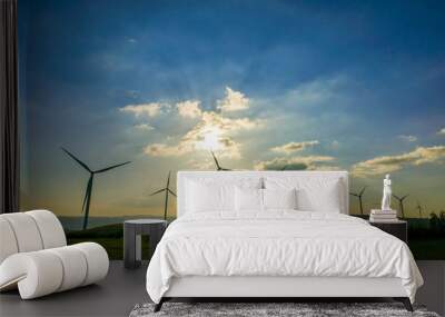 Wind turbine farm from clean energy. Wind power for electricity. Wall mural