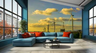 Wind turbine farm from clean energy. Wind power for electricity. Wall mural