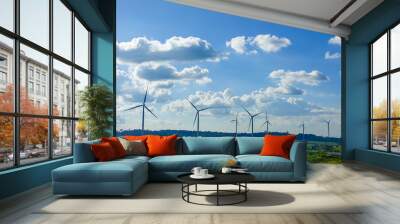 Wind turbine farm from clean energy. Wind power for electricity. Wall mural