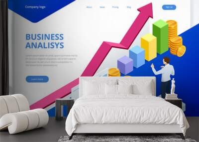 Isometric Analysis data and Investment. Stack of documents with an official stamp and pencils in a glass. A method for working in the office. Bureaucracy concept. Flat style vector illustration Wall mural