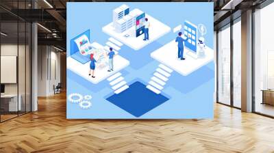 Isometric concept of business analysis, analytics, research, strategy statistic, planning, marketing, study of performance indicators. Investment in securities, smart investment Wall mural