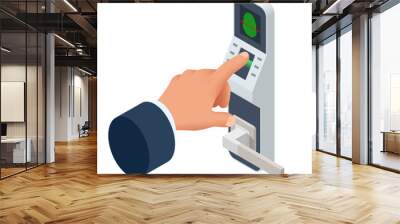 Isometric Finger print scan for enter security system, Biometric access control. Digital touch scan identification or electronic sensor authentication. Wall mural