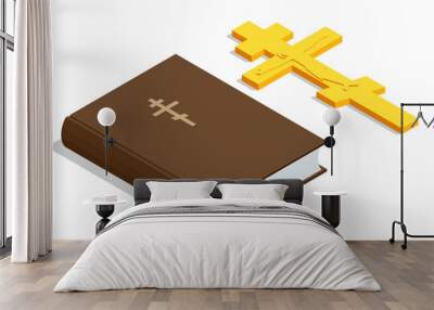 Isometric Holy Bible and Cross. Spirituality, Religion and Hope. Religion and its representatives. Wall mural