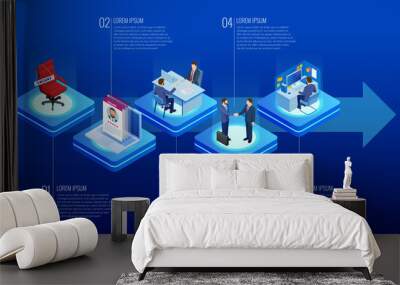 Isometric Online job search and human resource concept. Infographics of Business data visualization. Process chart. Job interview, recruitment agency vector illustration Wall mural