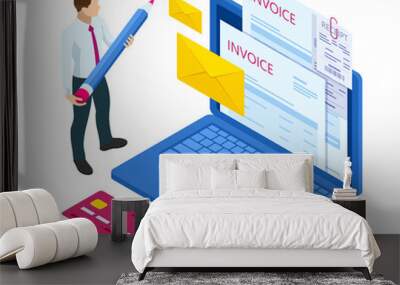 Isometric pay bills online concept. Modern technology and online transaction. Online Card Payment. Money transfer Wall mural