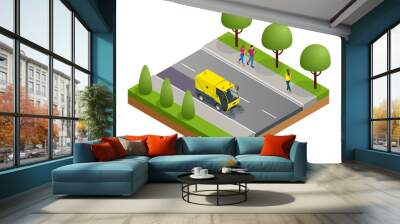 Isometric Road Sweeper dust cleaner road sweeper. Special purpose vehicle for washing road. Wall mural