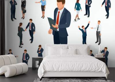 isometric set of businessman and businesswoman character design. people isometric business man in di Wall mural