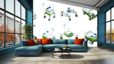 Isometric set of iot smart industry robot 4.0, robots in agriculture, farming robot, robot greenhouse. Agriculture smart farming technology vector illustration Wall mural