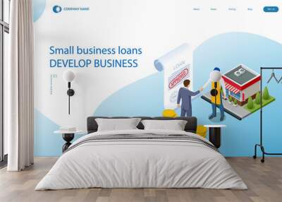 isometric small business loan form financial concept. shop that get loans from bank without collater Wall mural