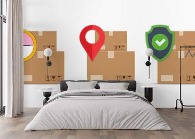 Parcel box or Cardboard box, e-commerce, logistics, delivery, online shopping concept. Delivery home and office. City logistics. Online Express, Free, Fast Delivery, Shipping Delivery Wall mural